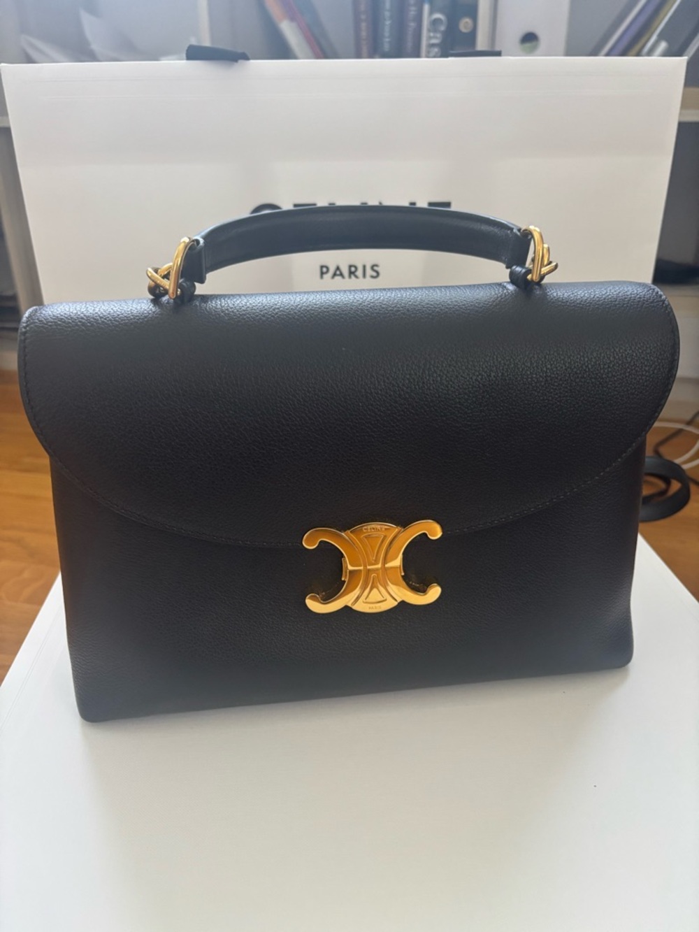 Celine Medium Nino handbag in soft grained leather- black